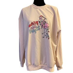 Pink Flamingo‎ Christmas Holiday Lights Lightweight Tan Top Sz XL
